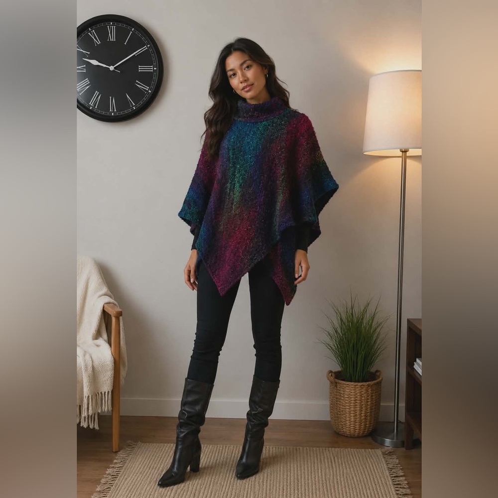 Vintage Rosemary Weir Handwoven Multicolor Poncho